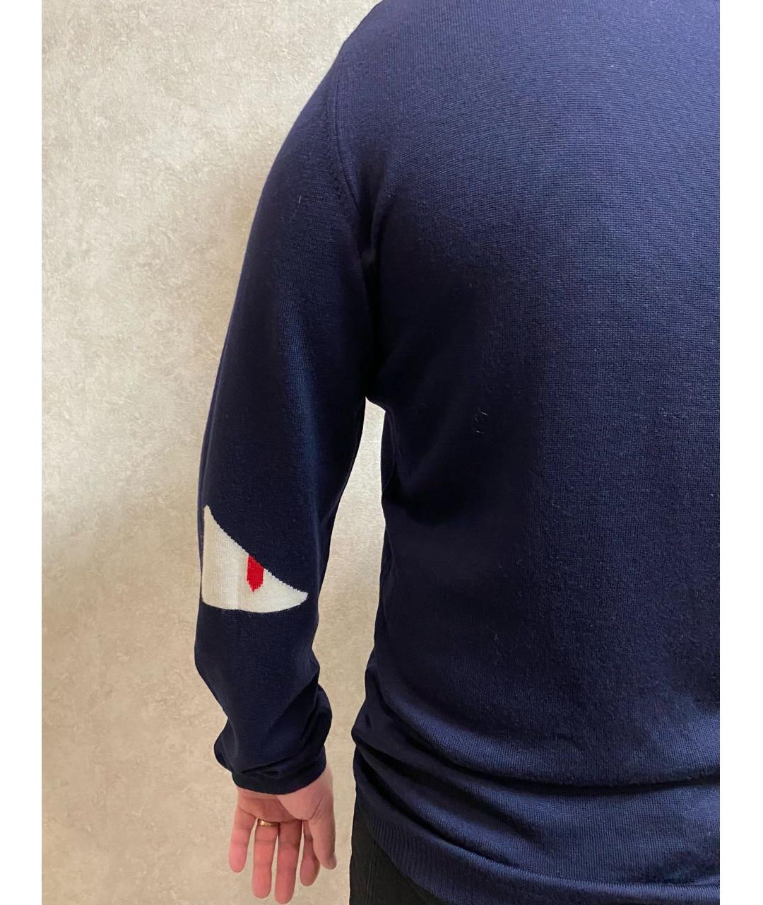 FENDI Темно-синий шерстяной джемпер / свитер, фото 8