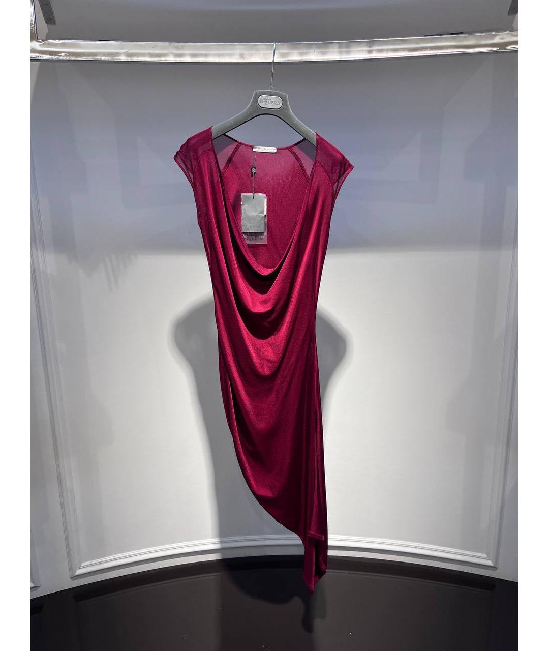 ALEXANDER MCQUEEN Бордовое вискозное коктейльное платье, фото 4