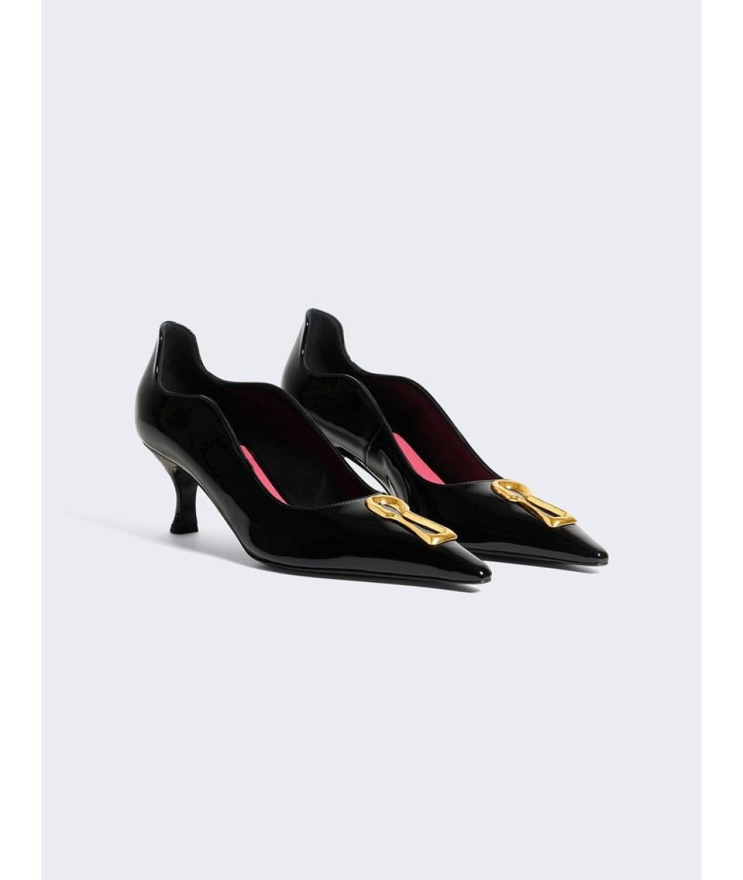 SCHIAPARELLI Черные лодочки на низком каблуке из лакированной кожи, фото 2