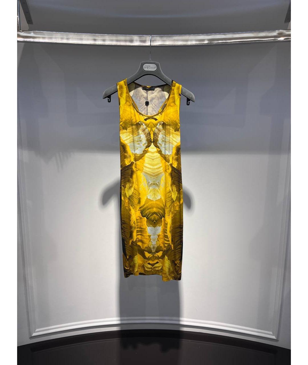 ALEXANDER MCQUEEN Горчичное вискозное коктейльное платье, фото 4