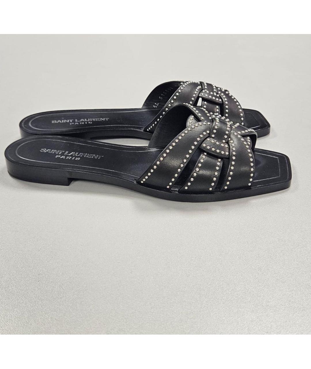 SAINT LAURENT Черные кожаные шлепанцы, фото 4
