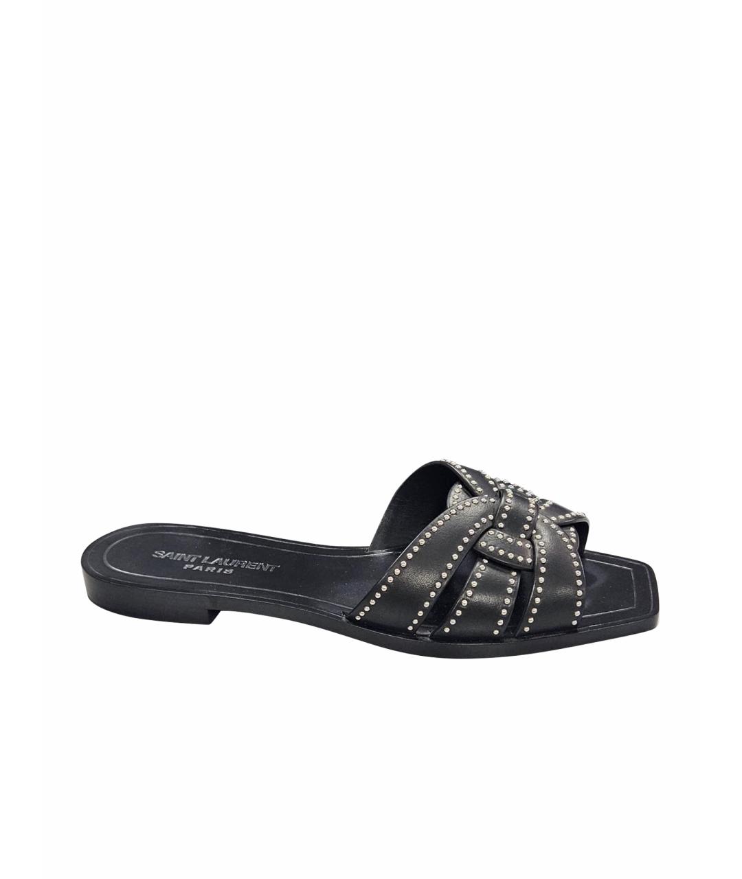 SAINT LAURENT Черные кожаные шлепанцы, фото 1