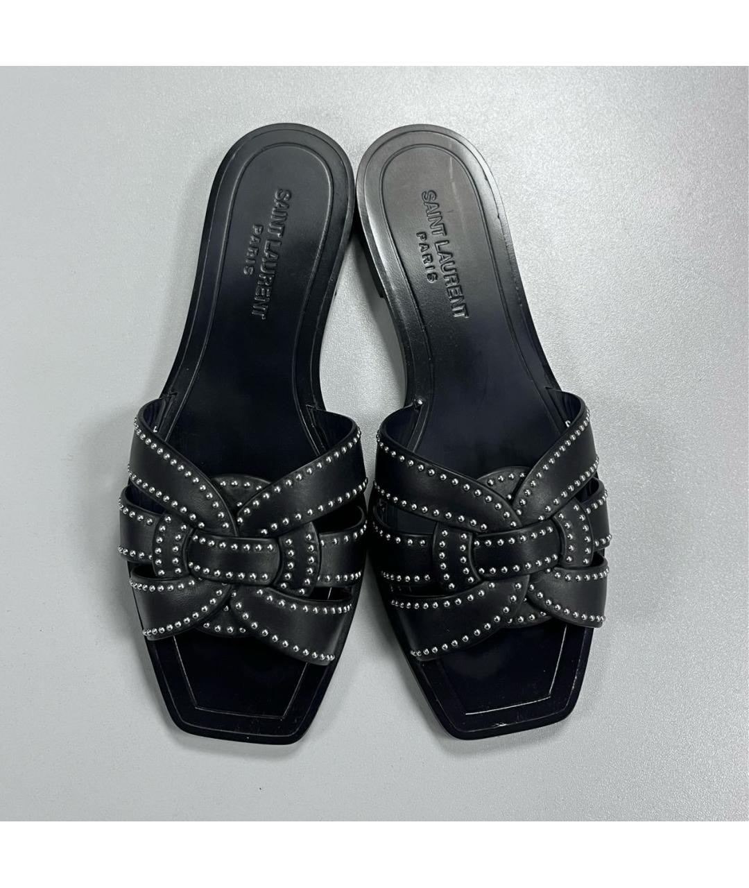 SAINT LAURENT Черные кожаные шлепанцы, фото 2