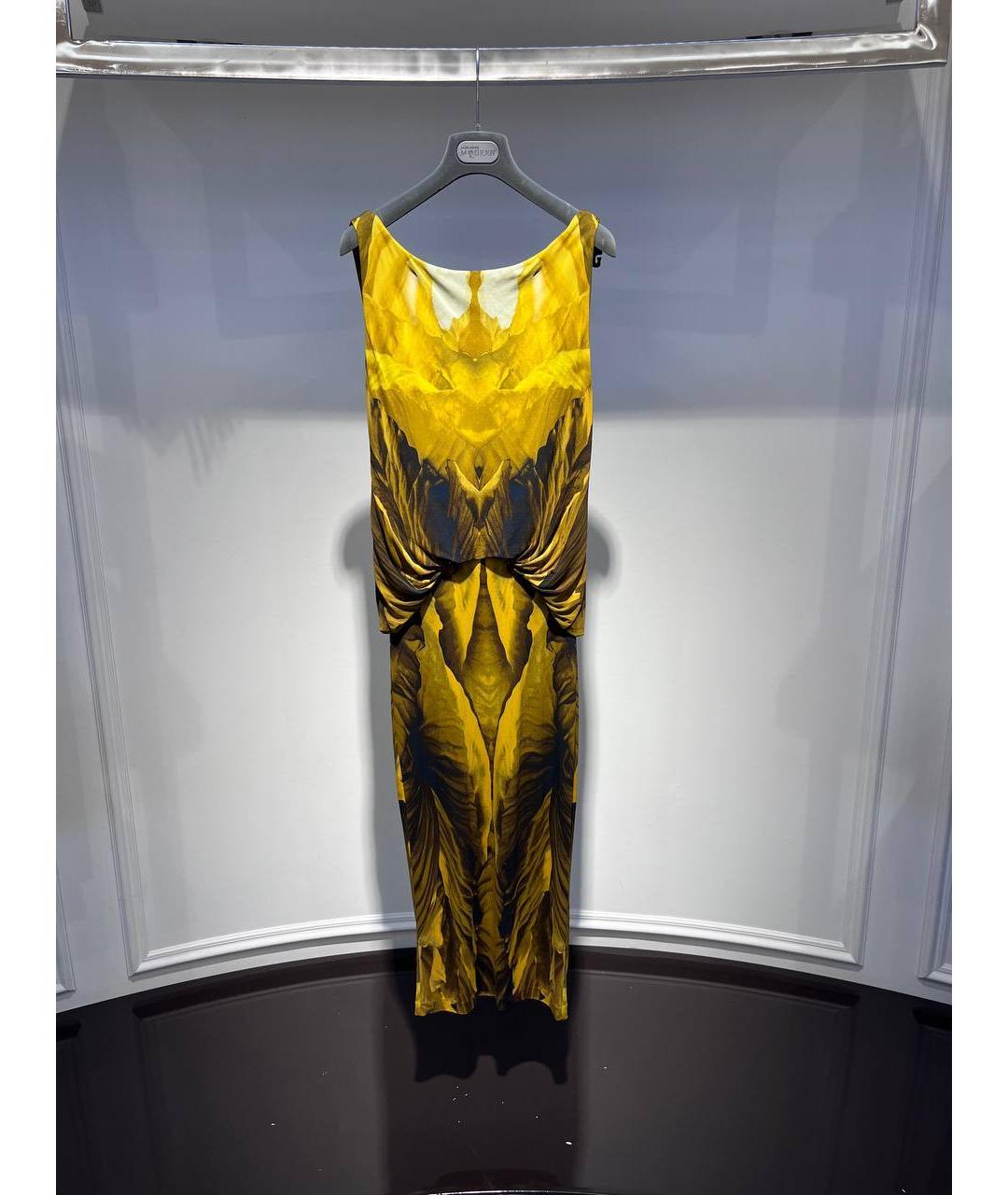 ALEXANDER MCQUEEN Горчичное вискозное коктейльное платье, фото 4