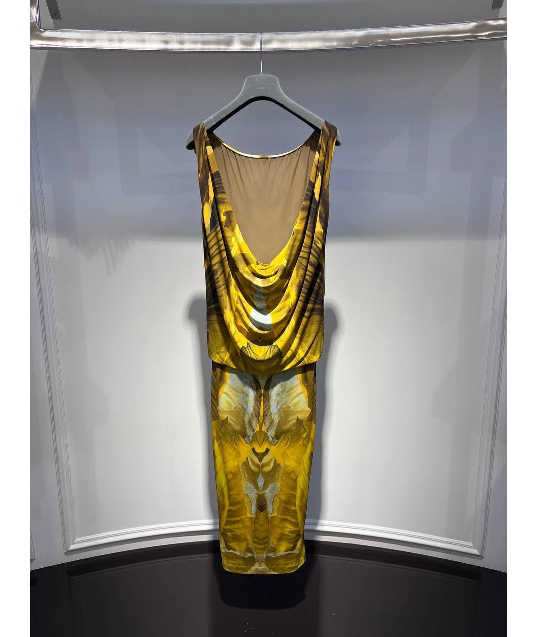 ALEXANDER MCQUEEN Горчичное вискозное коктейльное платье, фото 3