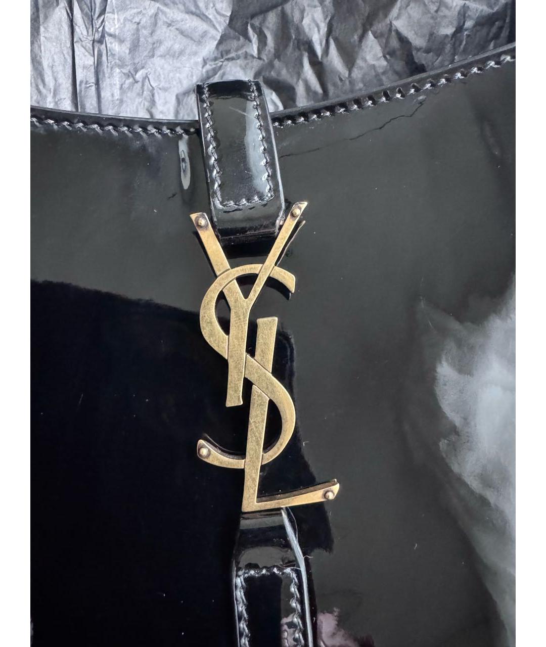 SAINT LAURENT Черная сумка с короткими ручками из лакированной кожи, фото 4