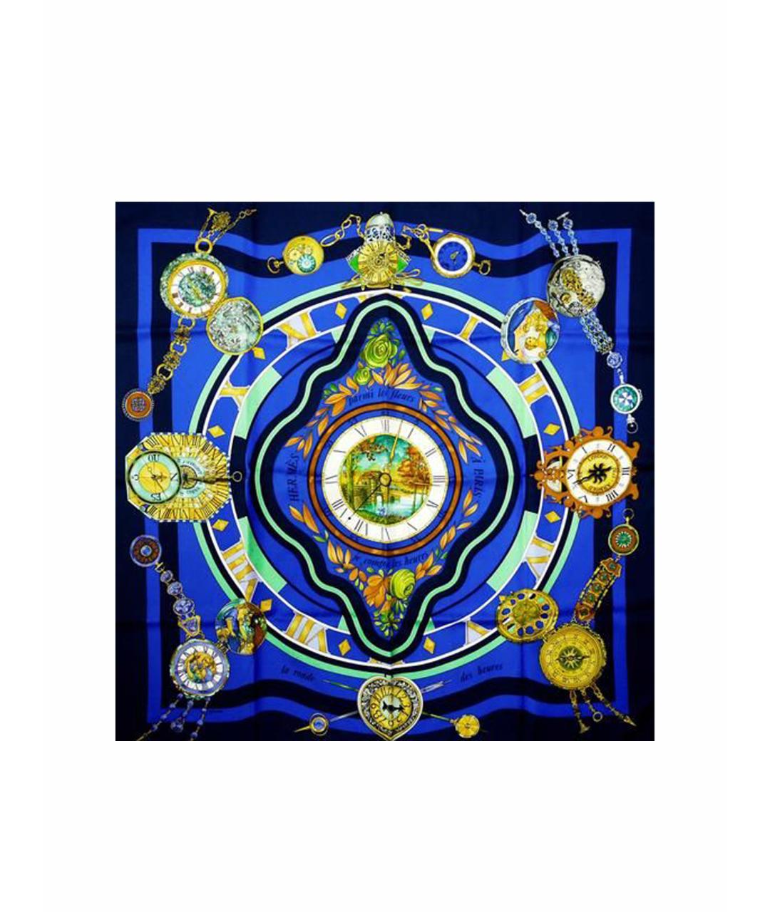 HERMES Синий шелковый платок, фото 1