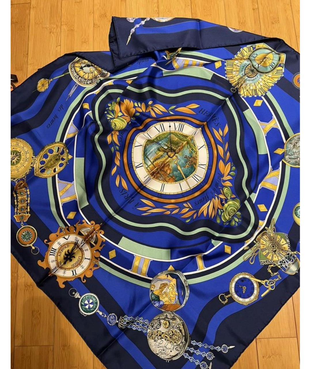HERMES Синий шелковый платок, фото 5