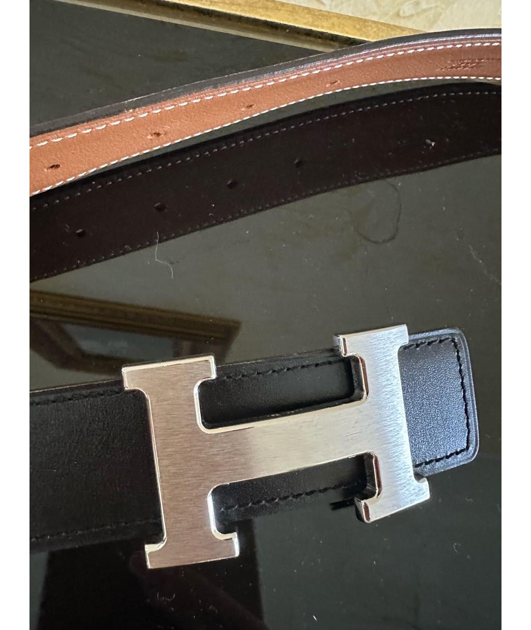 HERMES Антрацитовый кожаный ремень, фото 2