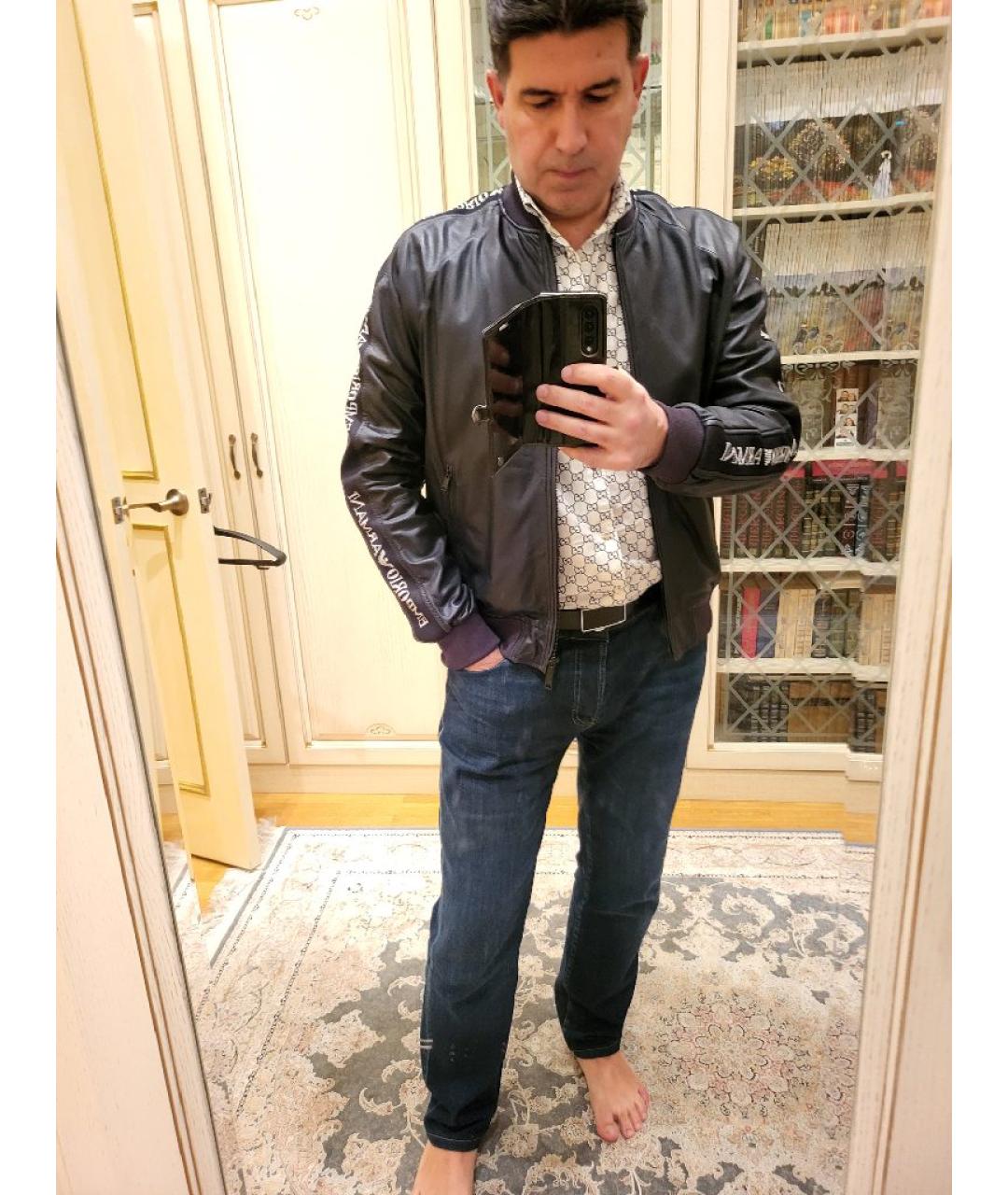 EMPORIO ARMANI Темно-синяя кожаная куртка, фото 7