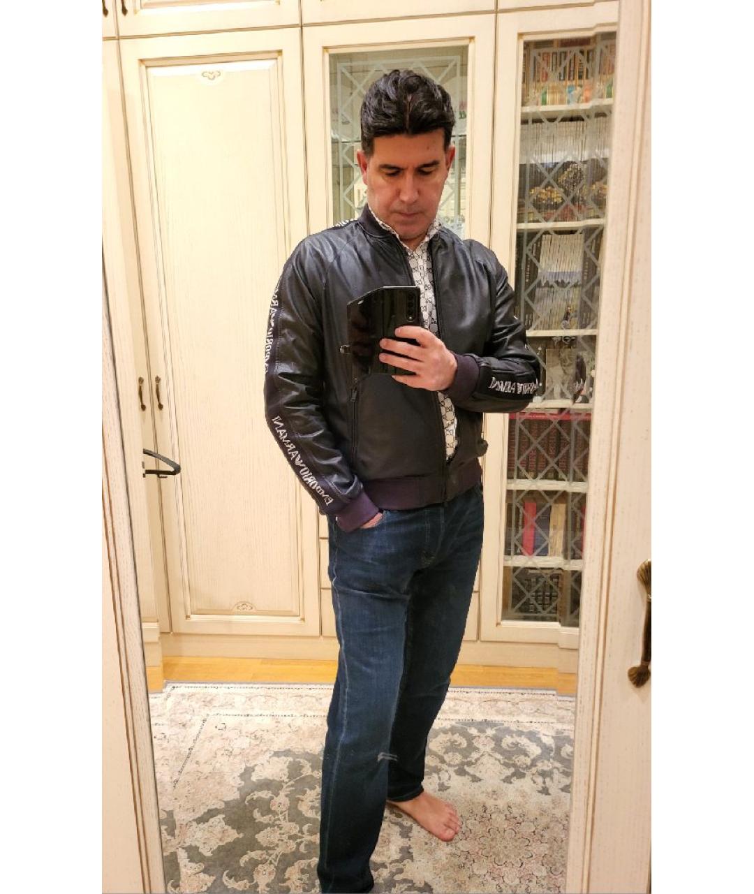 EMPORIO ARMANI Темно-синяя кожаная куртка, фото 5