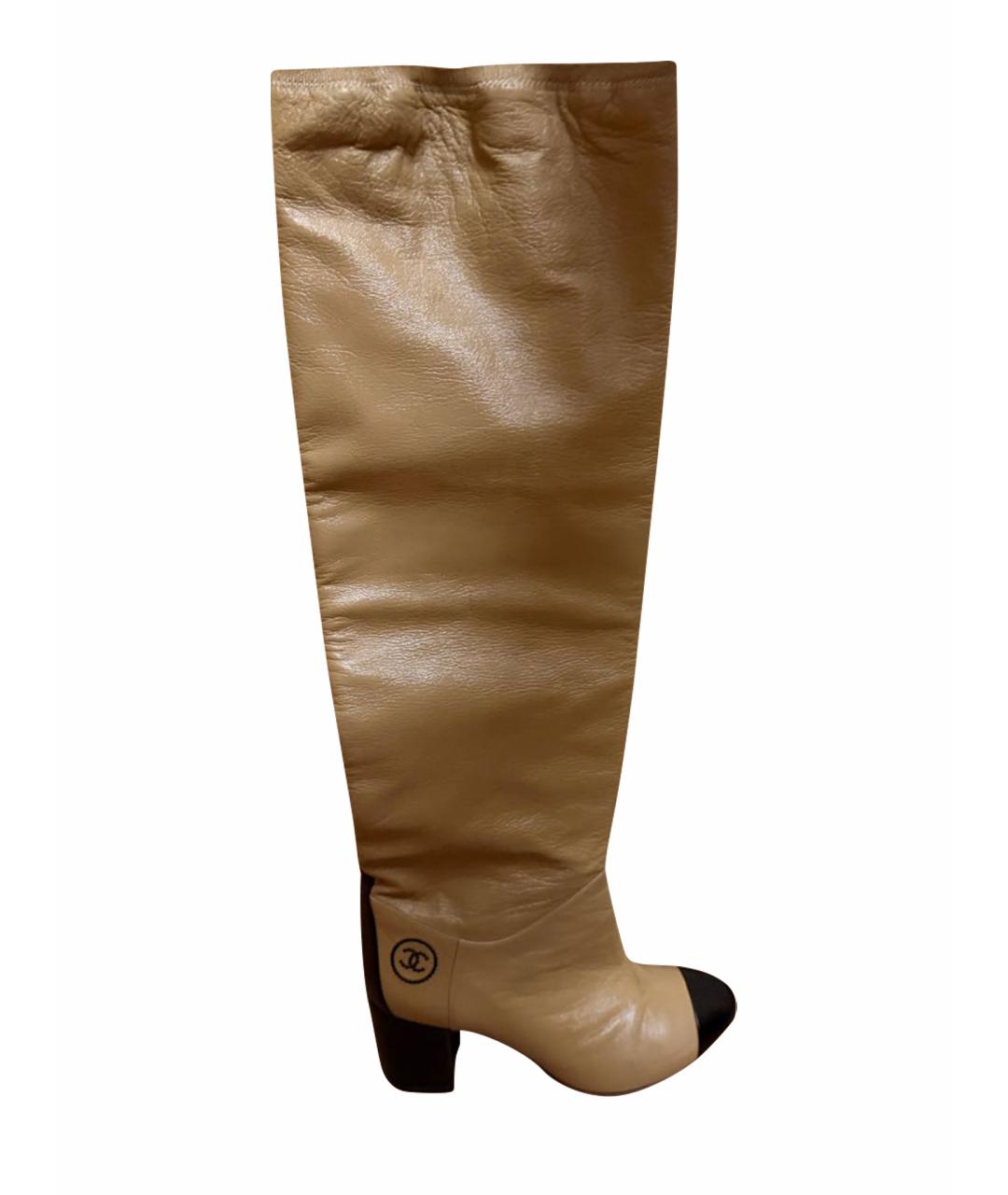 CHANEL Бежевые кожаные сапоги, фото 1