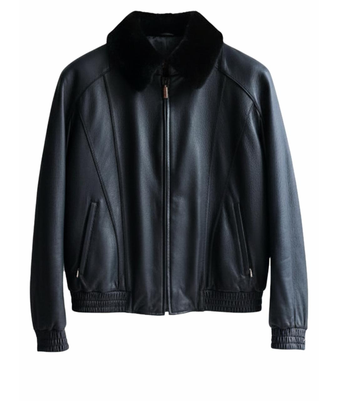 ZILLI Темно-синяя кожаная куртка, фото 1