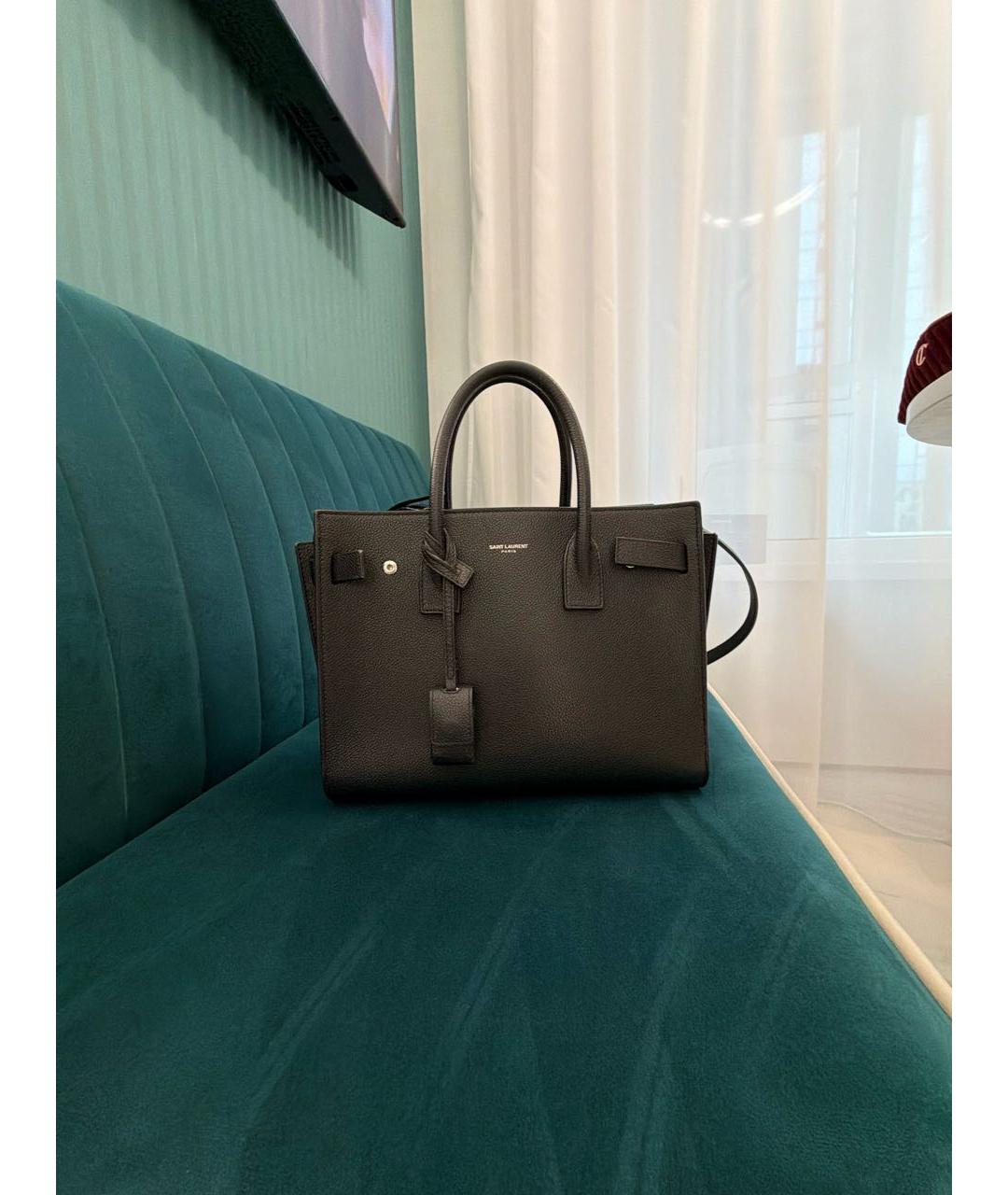 SAINT LAURENT Черная кожаная сумка с короткими ручками, фото 5