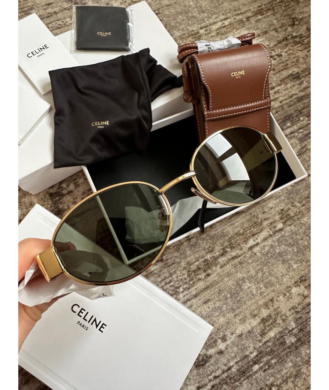 CELINE Золотые металлические солнцезащитные очки, фото 5