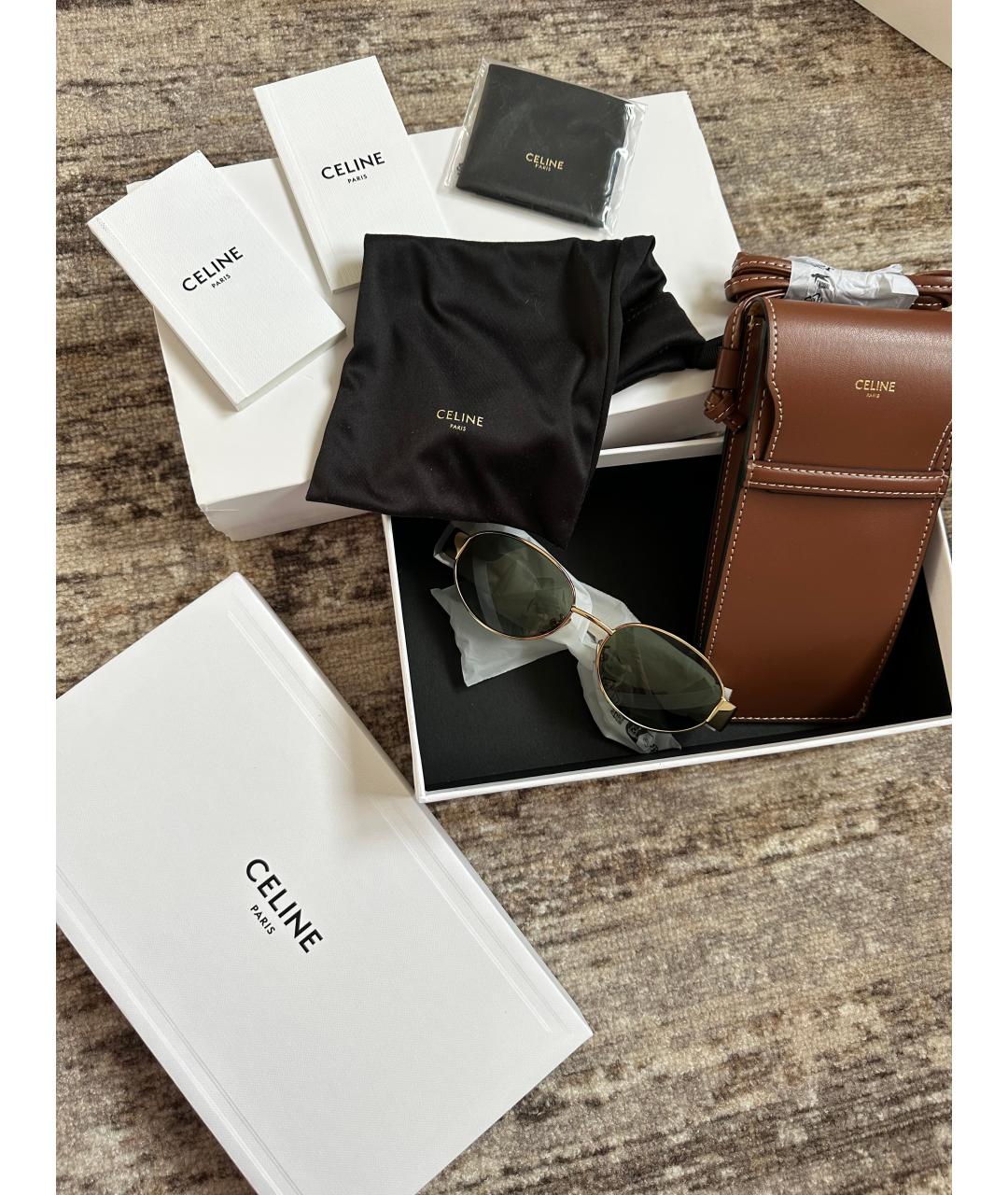 CELINE Золотые металлические солнцезащитные очки, фото 4