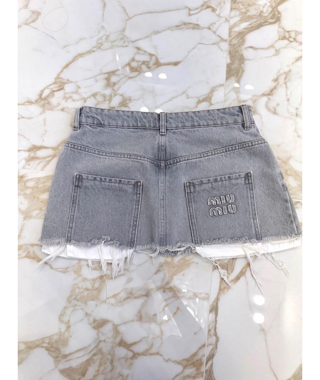 MIU MIU Серая хлопковая юбка мини, фото 2