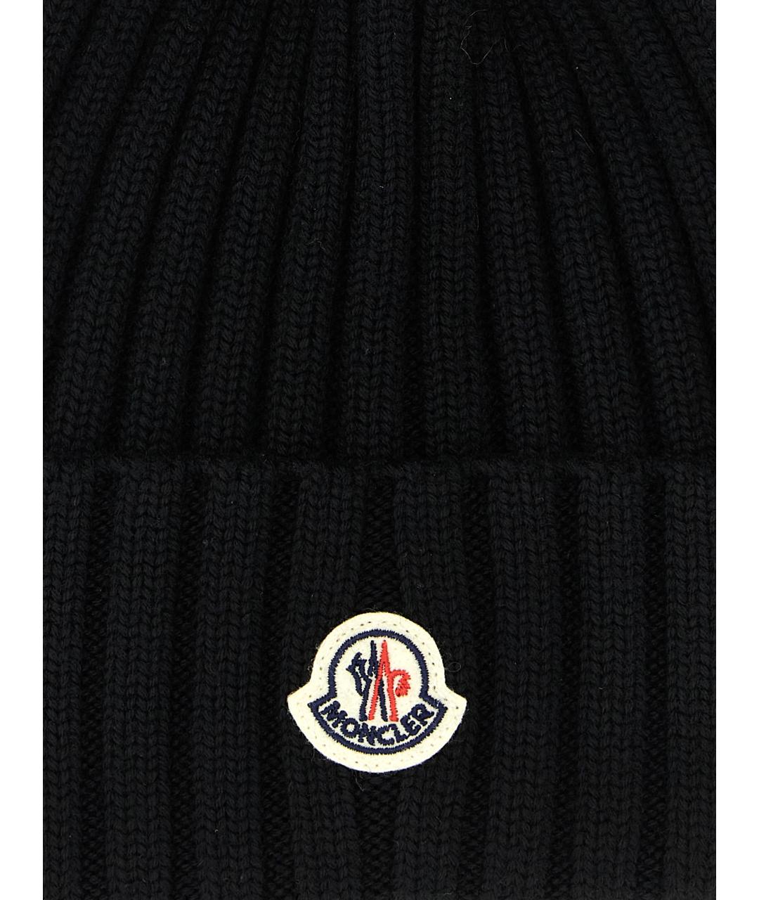 MONCLER Черная шерстяная шапка, фото 3