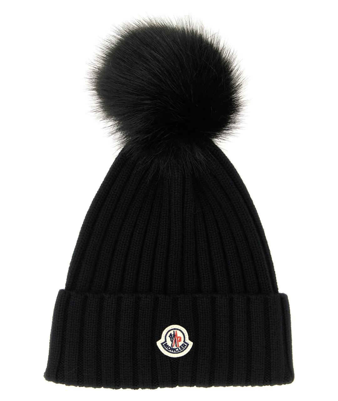 MONCLER Черная шерстяная шапка, фото 1