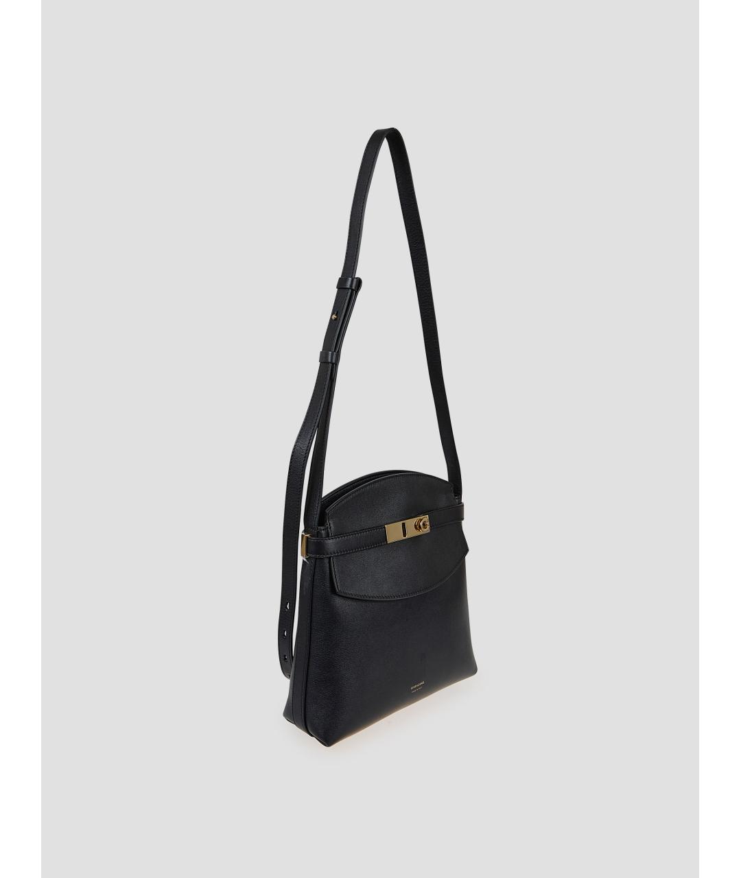 FERRAGAMO Черная кожаная сумка через плечо, фото 3