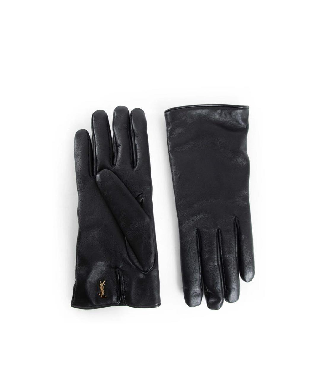 SAINT LAURENT Черные кожаные перчатки, фото 1