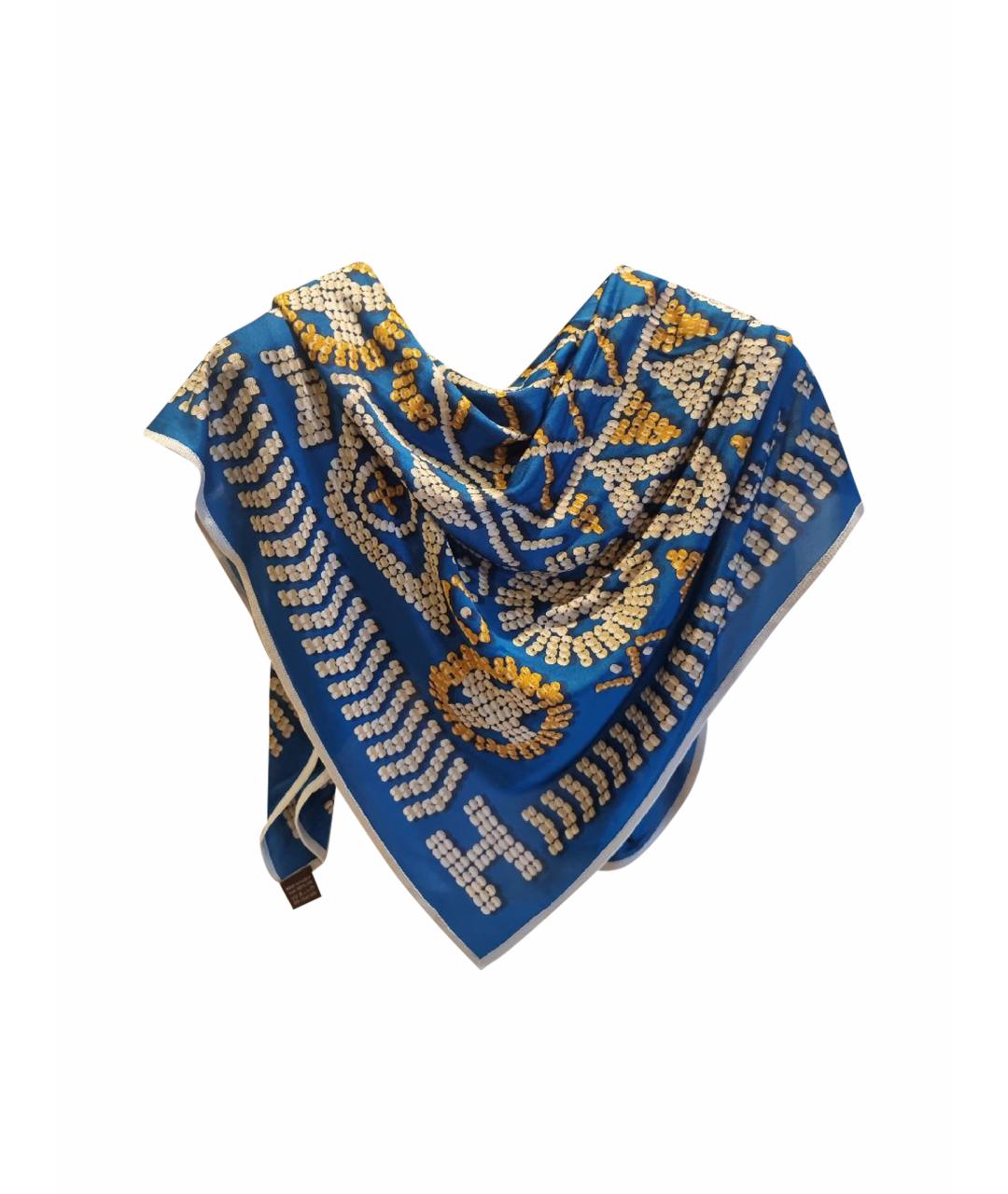 HERMES Синий шелковый платок, фото 1