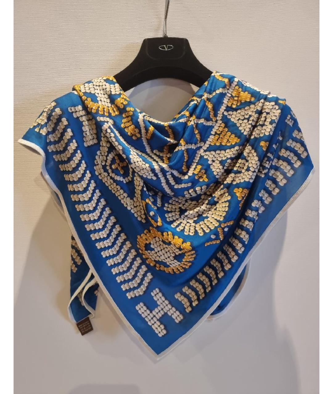 HERMES Синий шелковый платок, фото 6