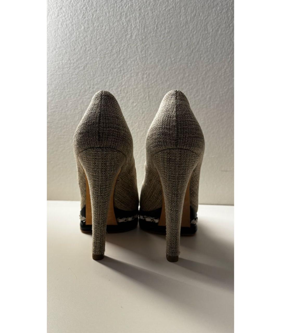 CHANEL Бежевые текстильные туфли, фото 4