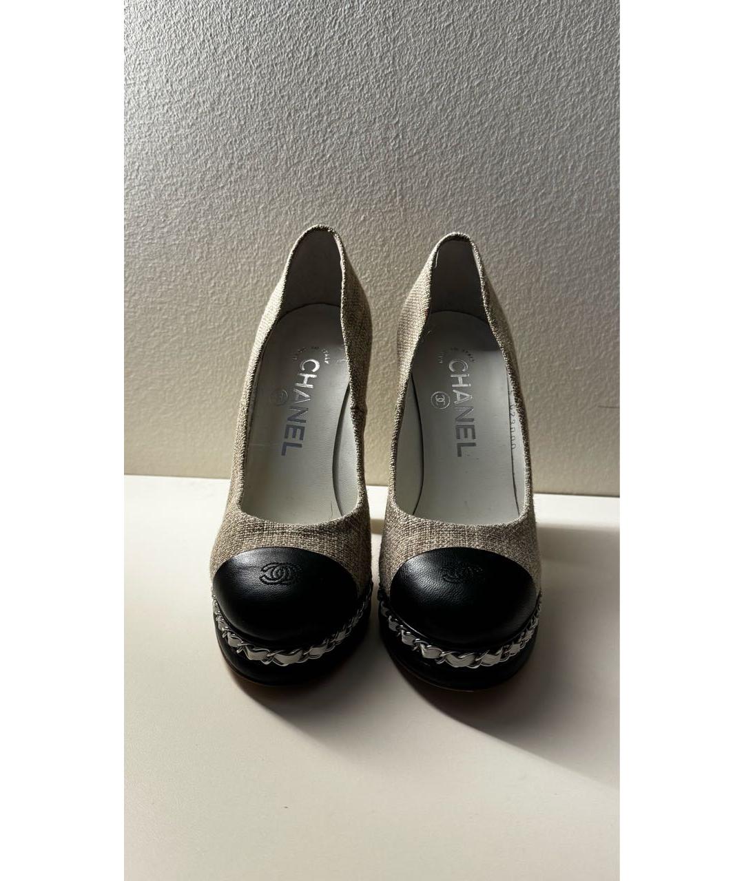 CHANEL Бежевые текстильные туфли, фото 2