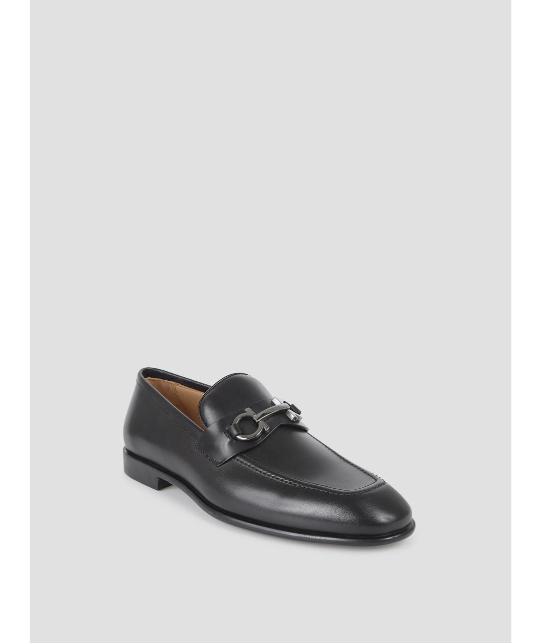FERRAGAMO Черные кожаные лоферы, фото 3