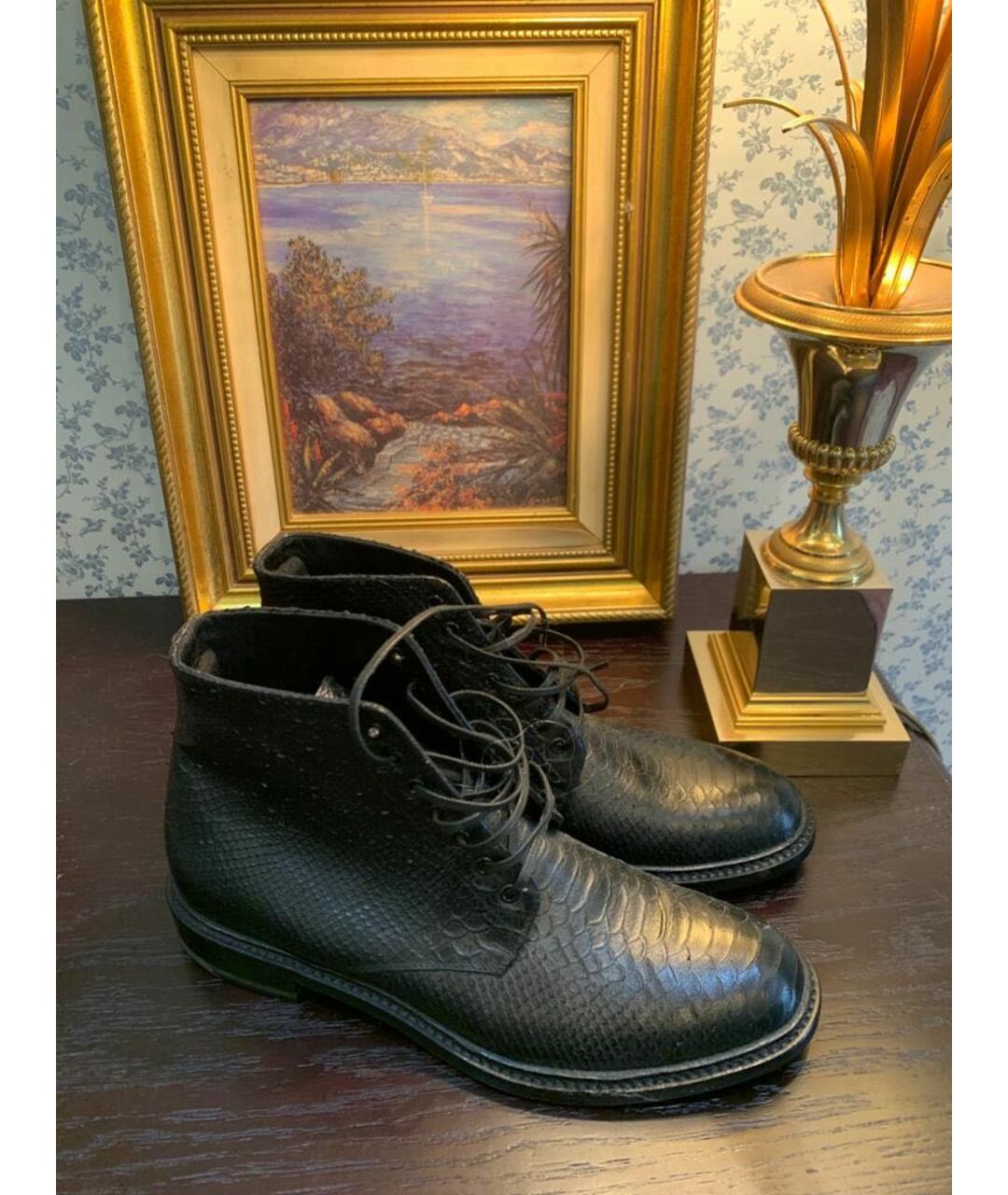 SAINT LAURENT Черные ботинки из экзотической кожи, фото 2