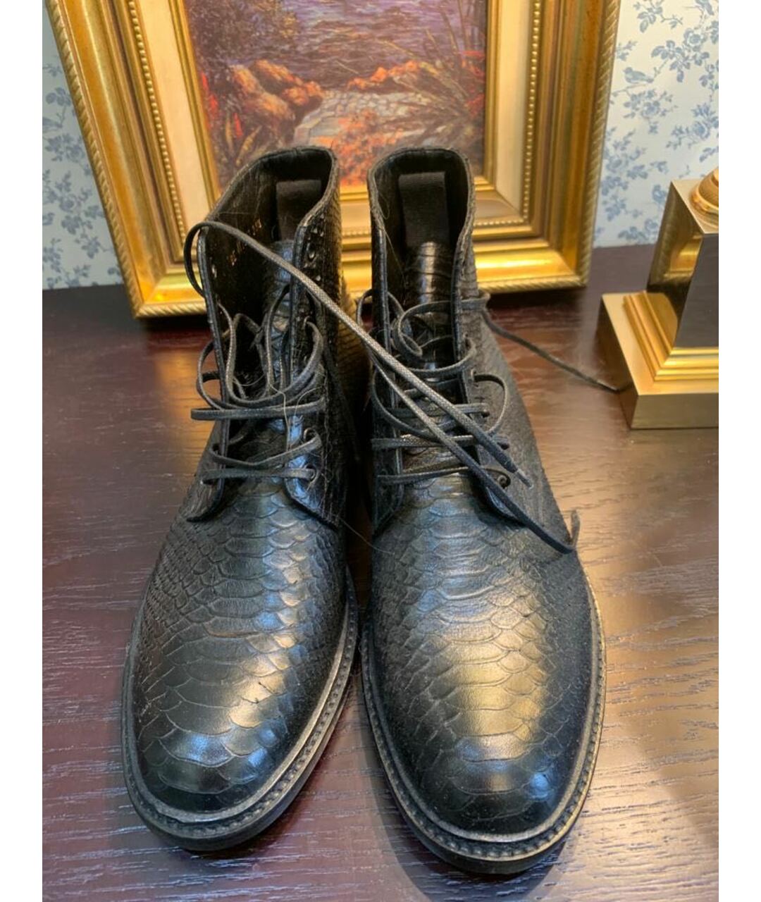 SAINT LAURENT Черные ботинки из экзотической кожи, фото 4