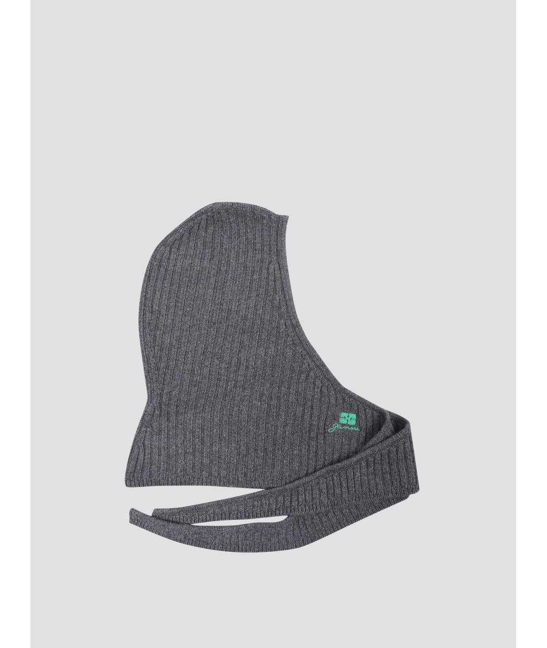 GANNI Серый шерстяной шарф, фото 3