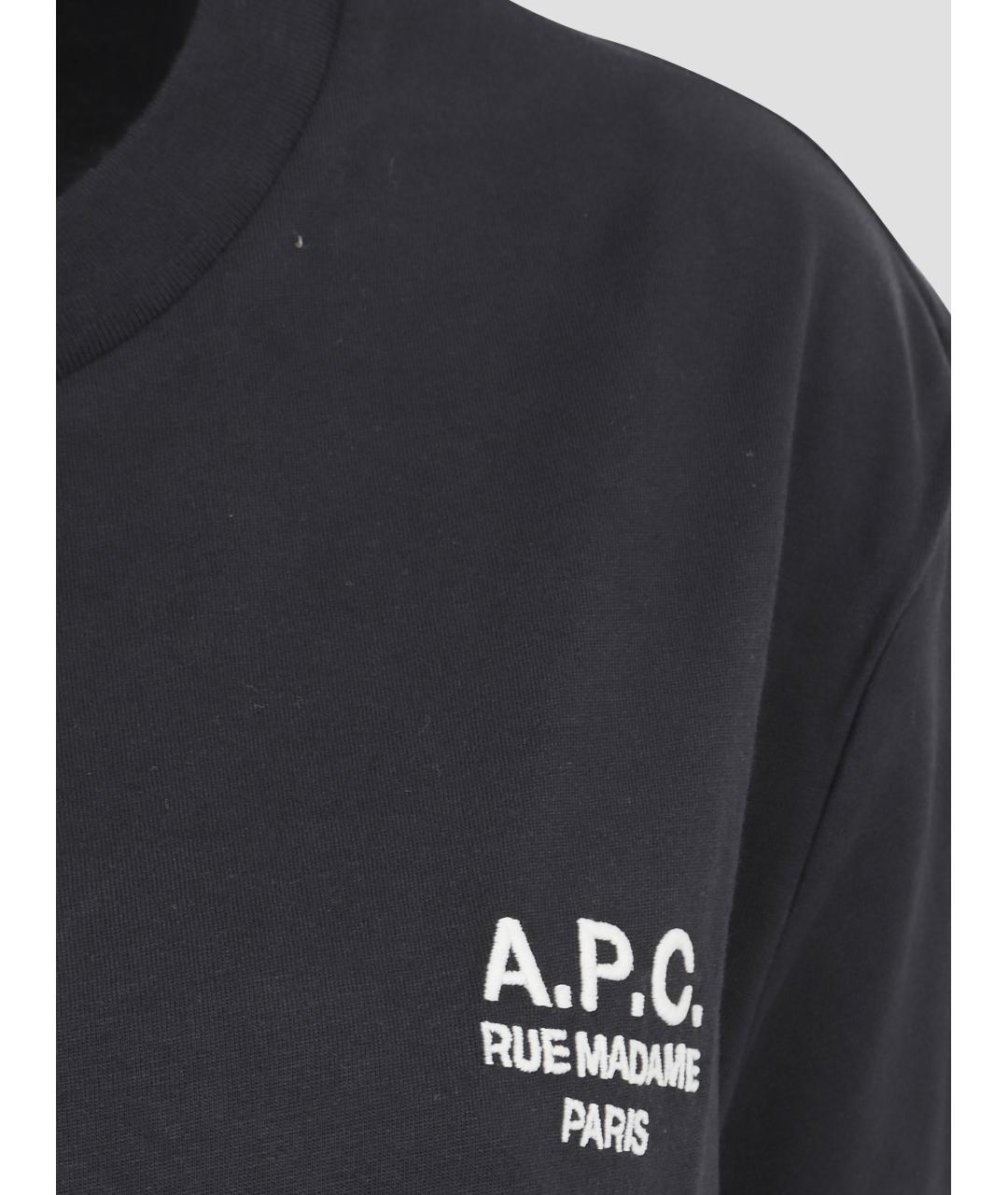 A.P.C. Темно-синяя хлопковая футболка, фото 3