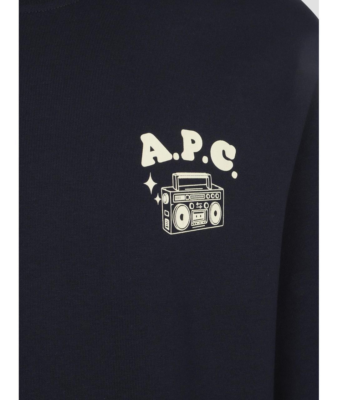 A.P.C. Темно-синяя хлопковая футболка, фото 3