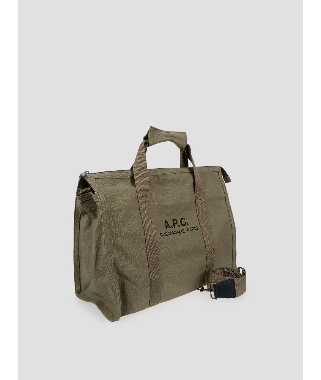 A.P.C. Хаки хлопковая сумка тоут, фото 3