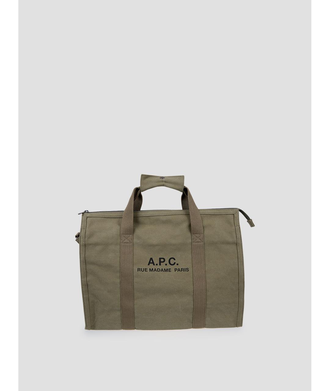 A.P.C. Хаки хлопковая сумка тоут, фото 4