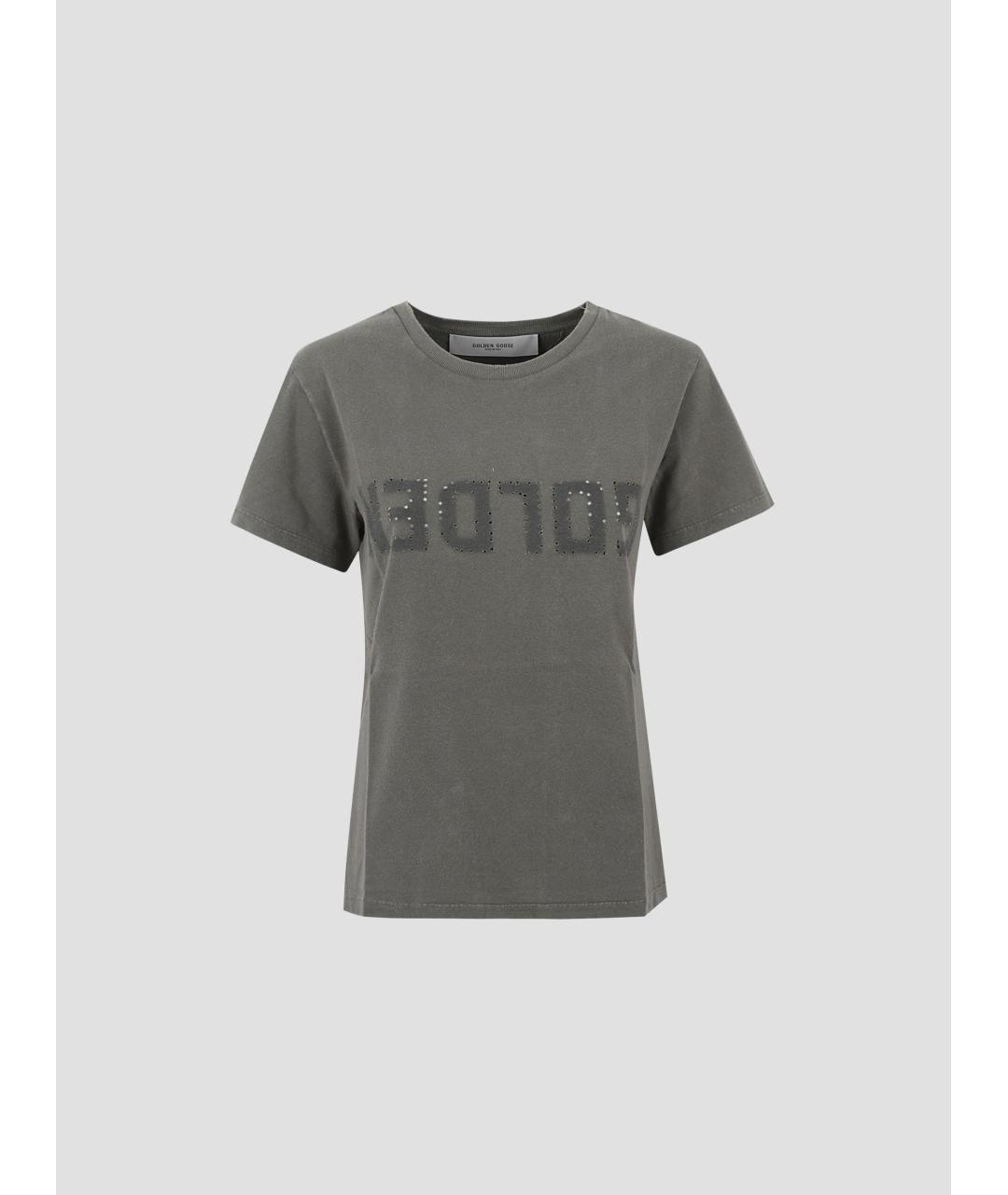 GOLDEN GOOSE DELUXE BRAND Хаки хлопковая футболка, фото 4