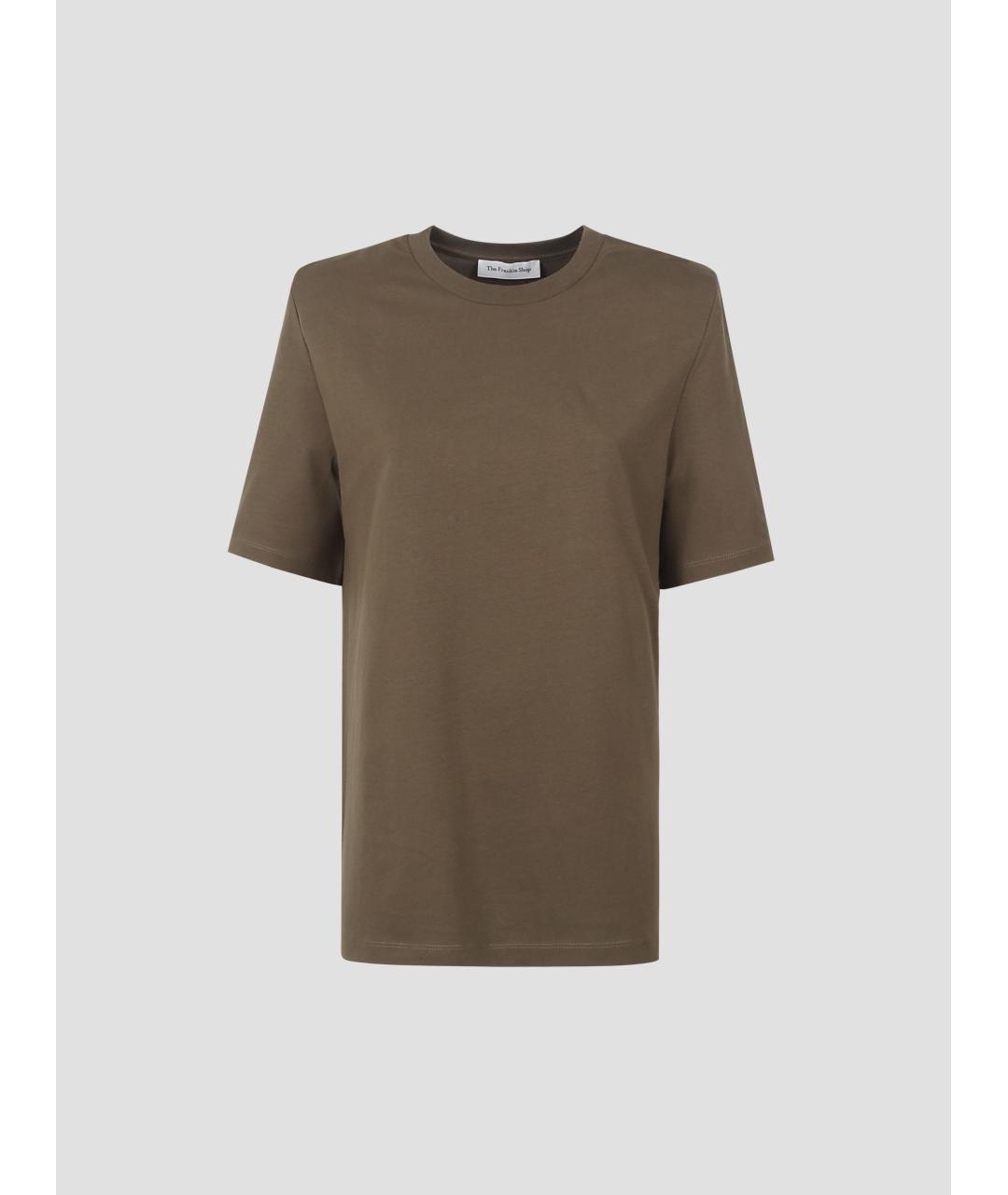 THE FRANKIE SHOP Хаки хлопковая футболка, фото 4