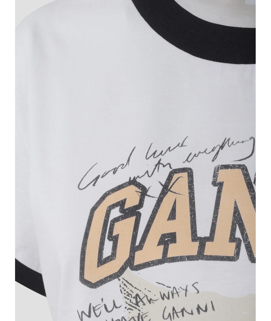 GANNI Белая хлопковая футболка, фото 3