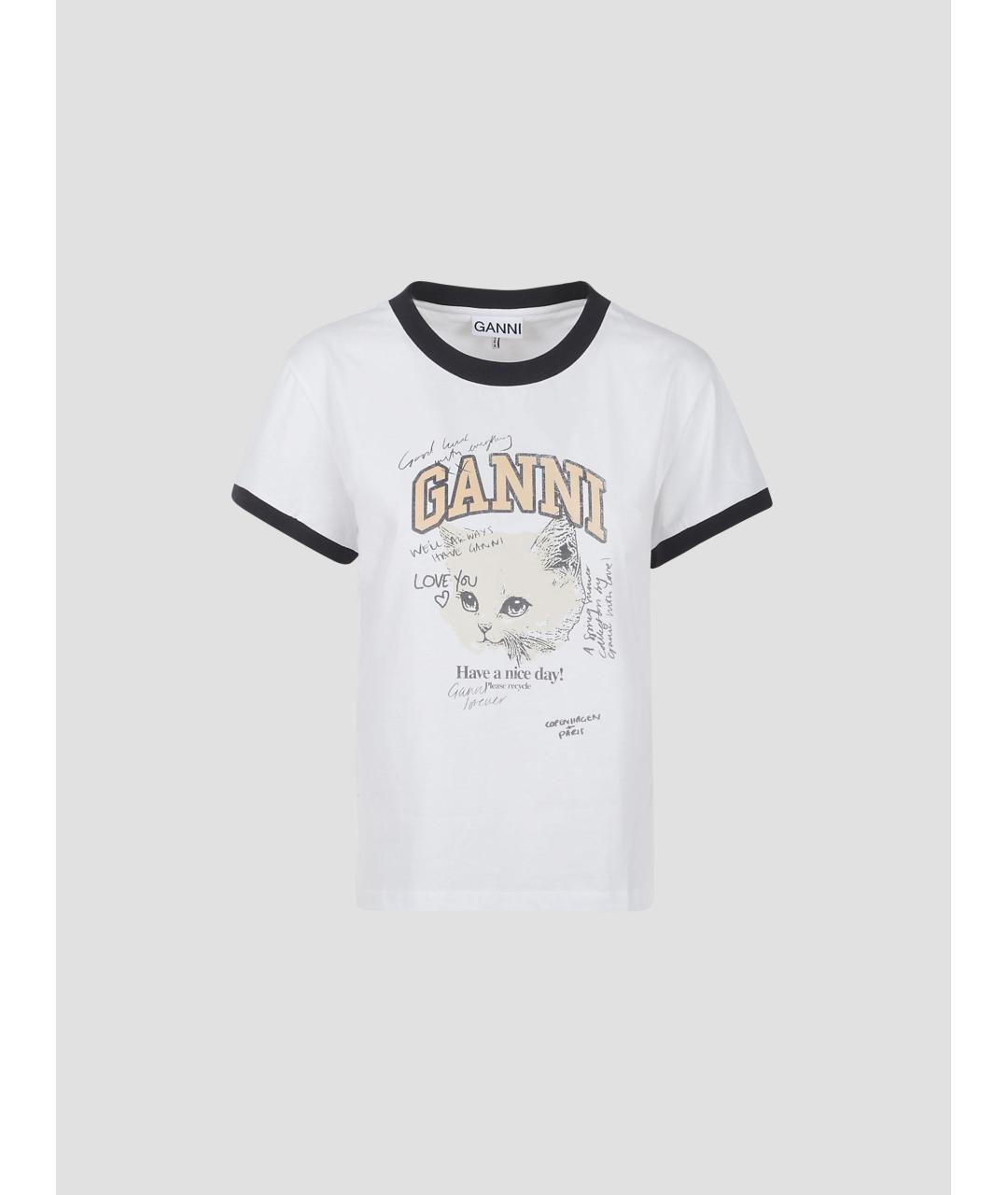 GANNI Белая хлопковая футболка, фото 4