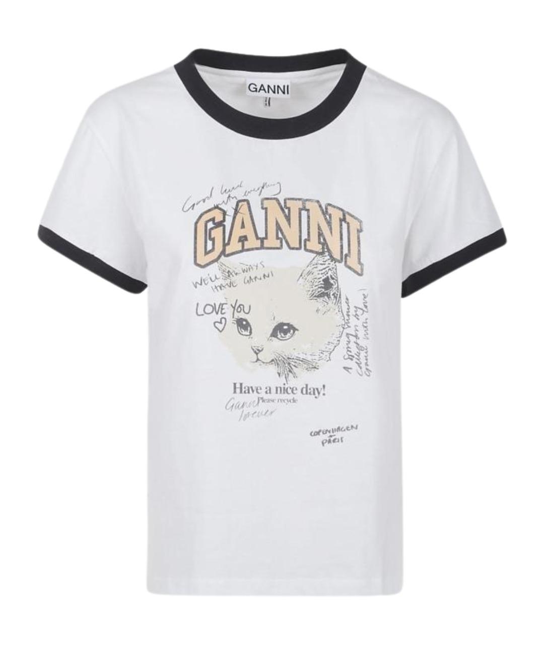 GANNI Белая хлопковая футболка, фото 1