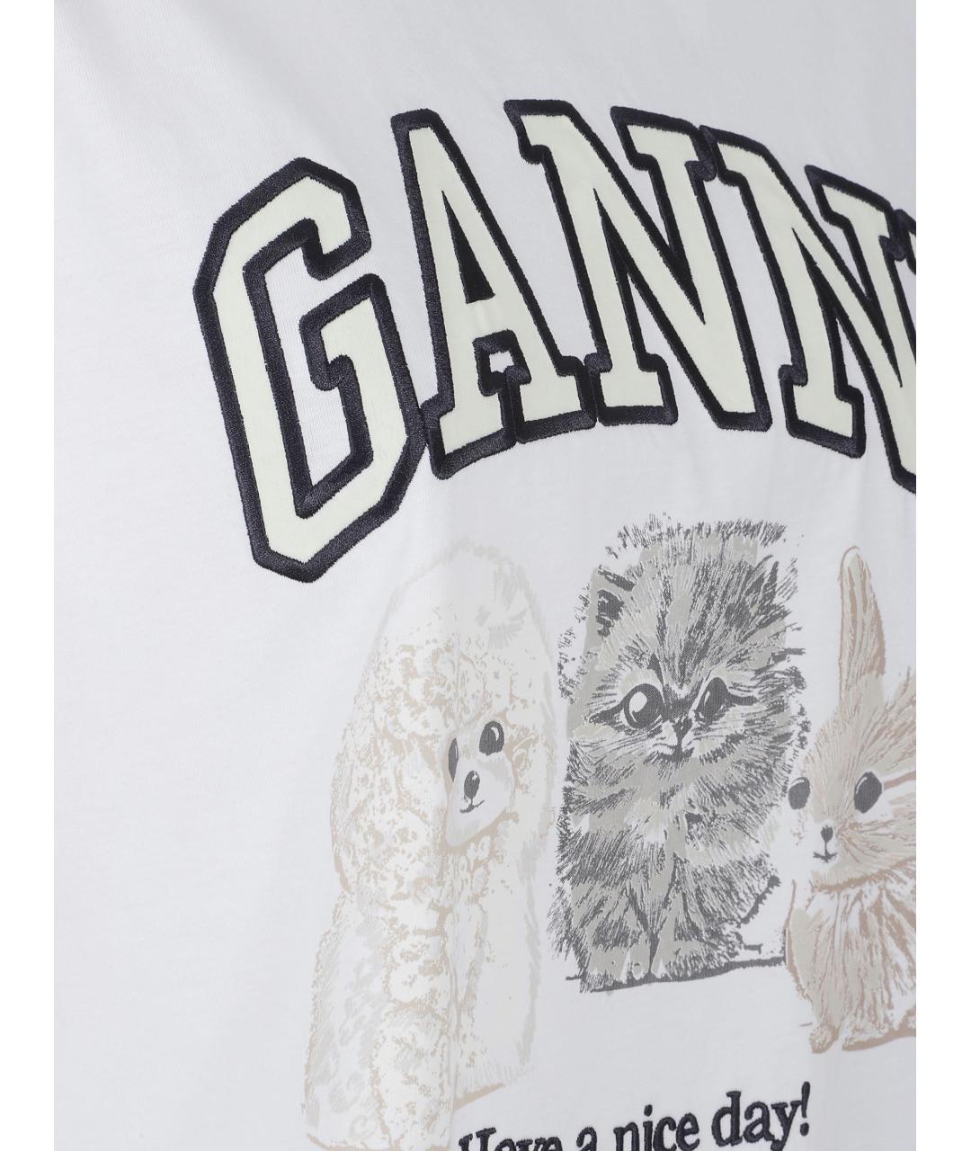 GANNI Белая хлопковая футболка, фото 3