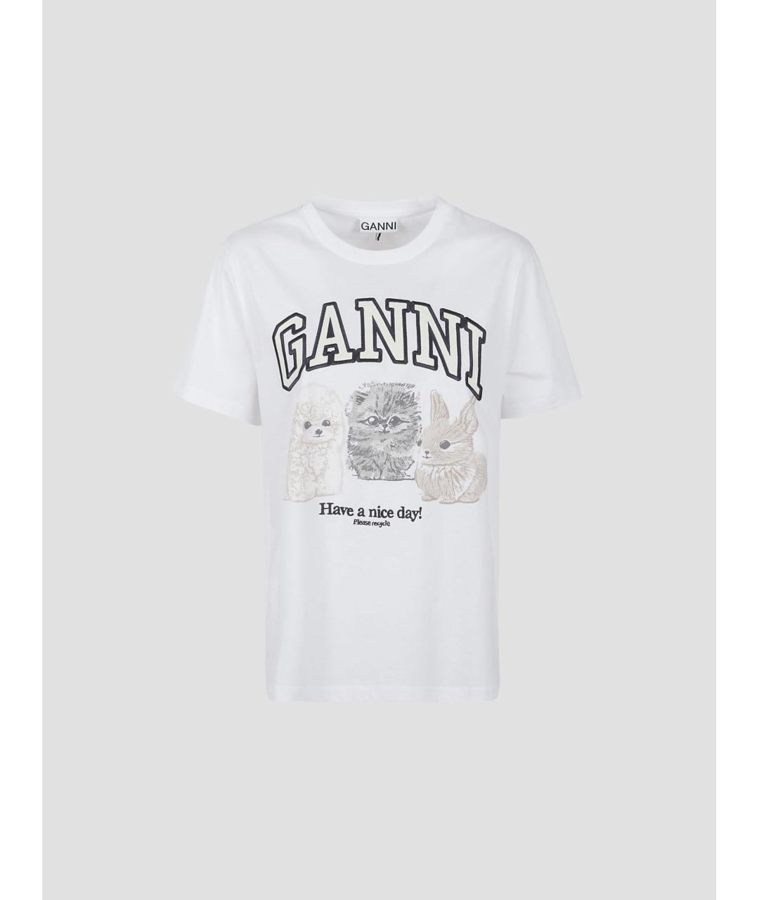 GANNI Белая хлопковая футболка, фото 4