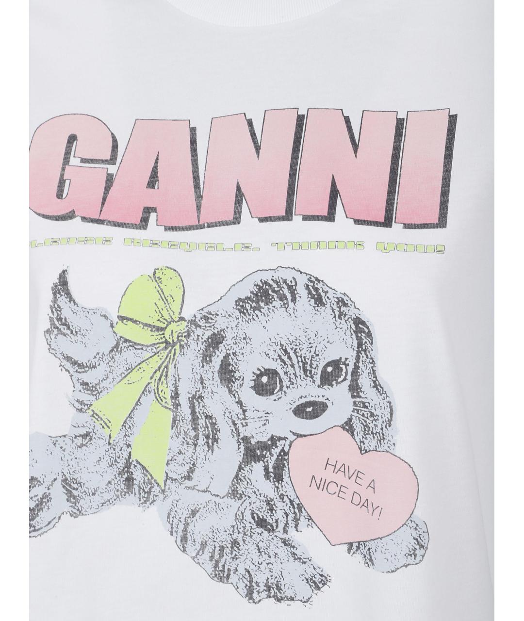 GANNI Белая хлопковая футболка, фото 3