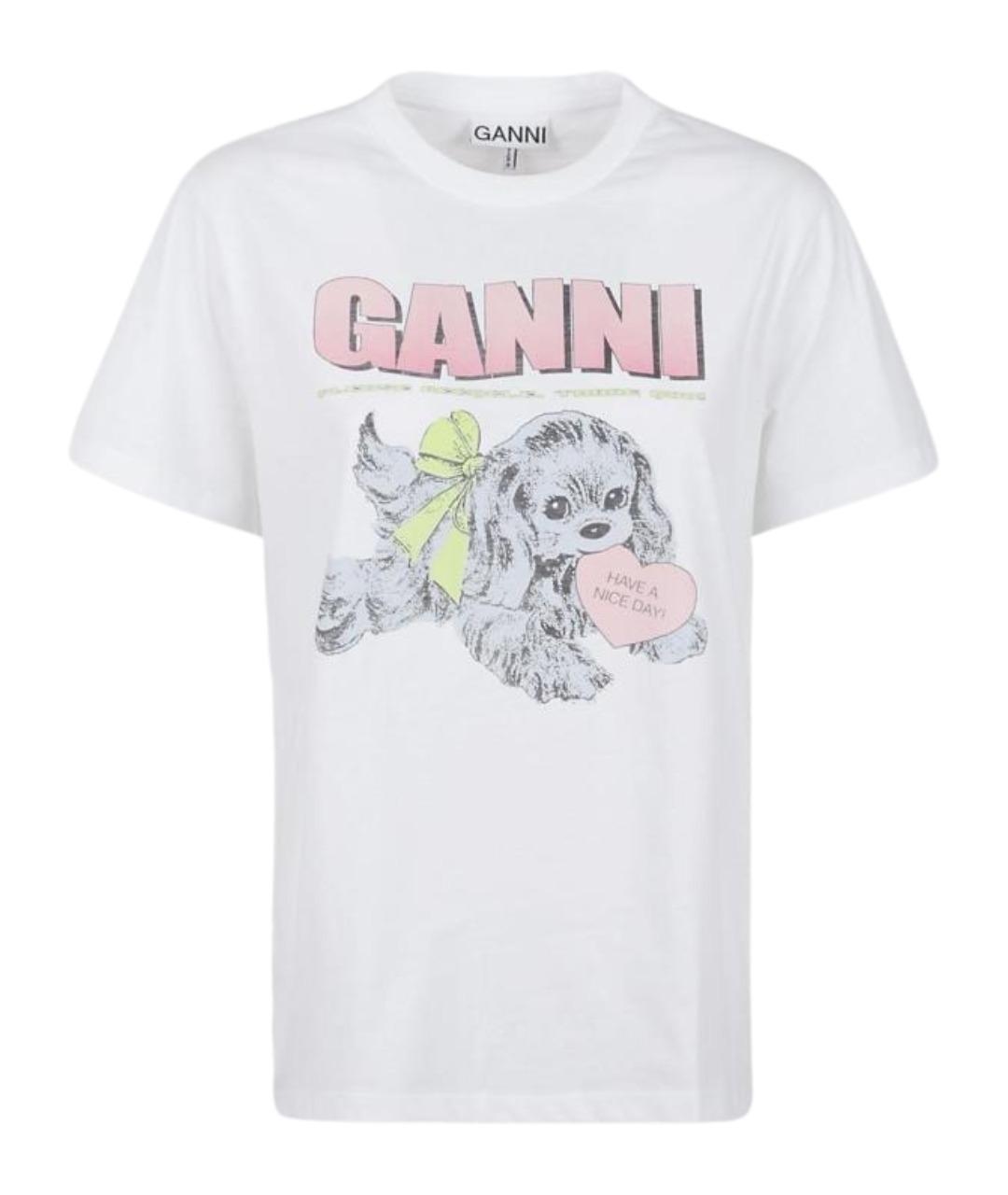 GANNI Белая хлопковая футболка, фото 1