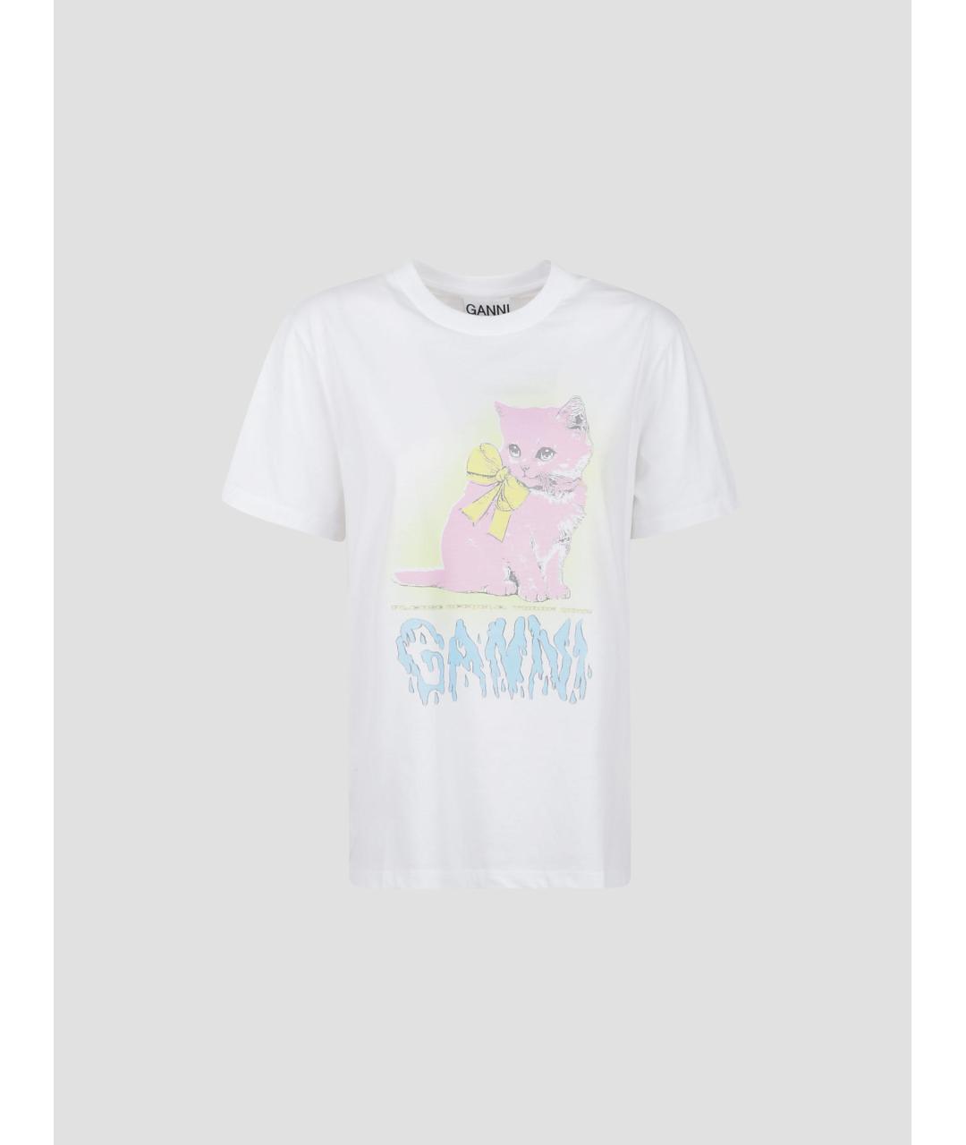 GANNI Белая хлопковая футболка, фото 4