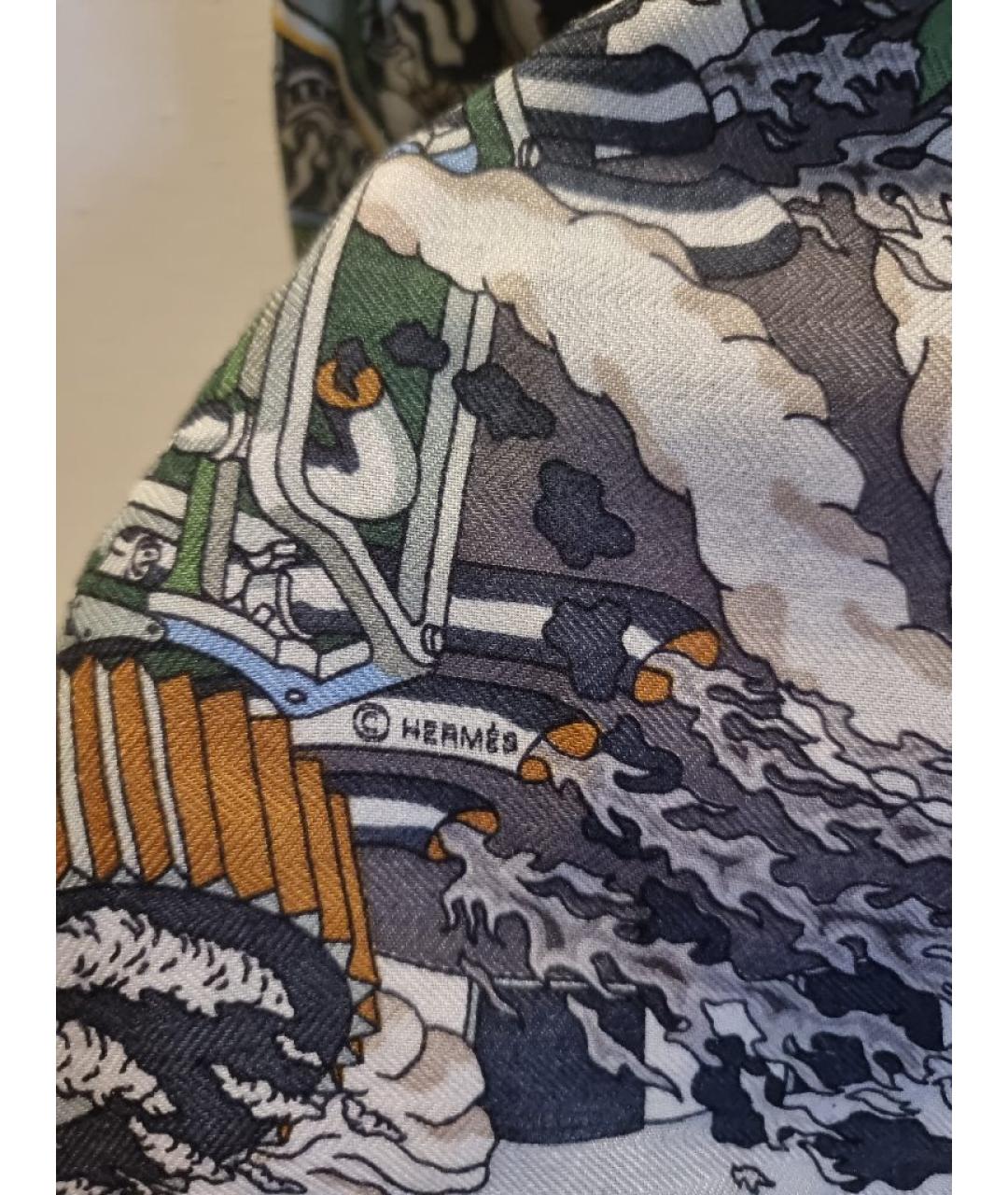 HERMES Серый кашемировый шарф, фото 4