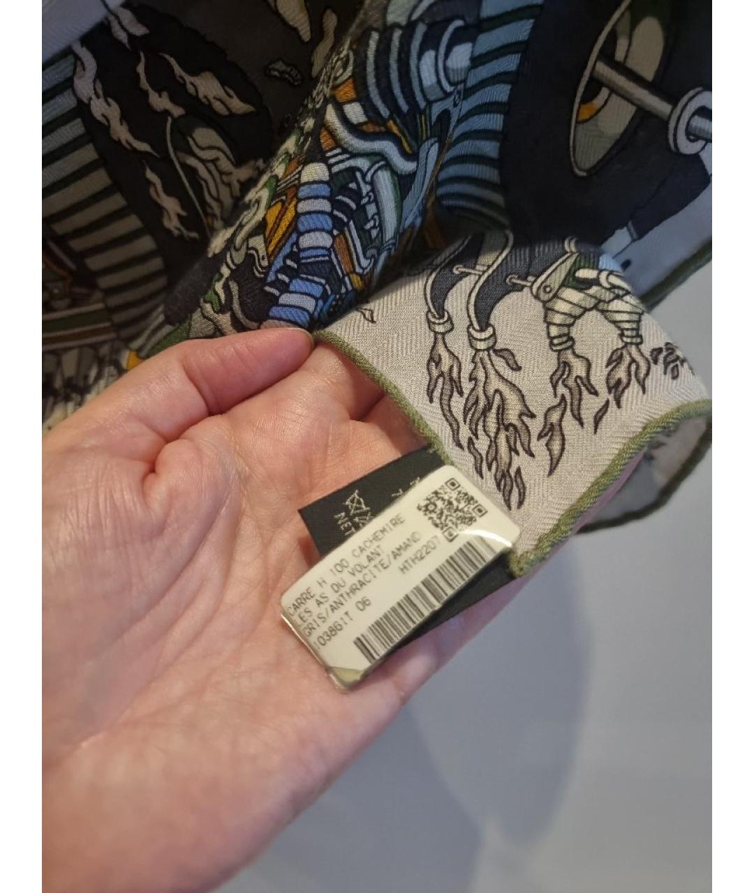 HERMES Серый кашемировый шарф, фото 2