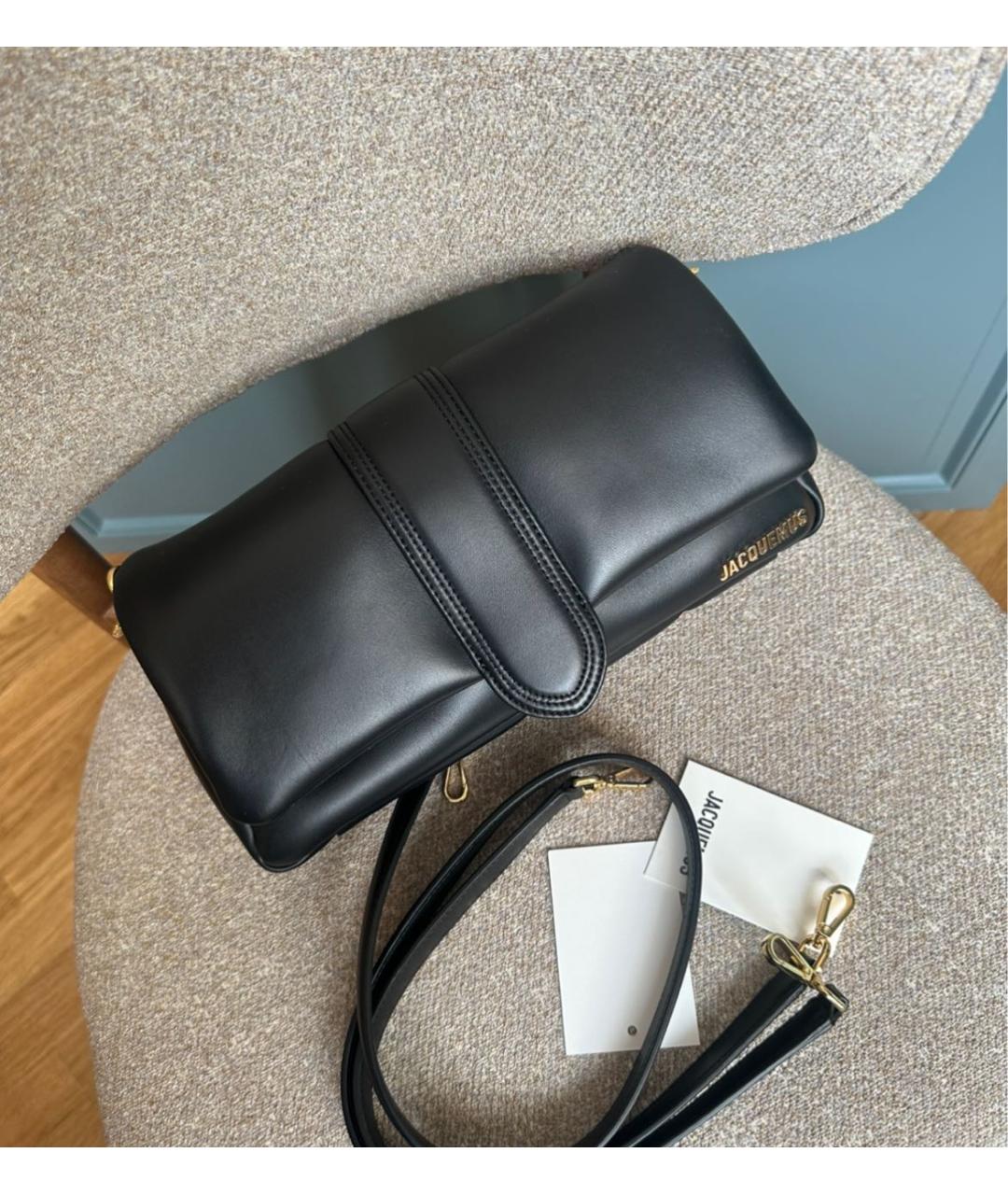 JACQUEMUS Черная кожаная сумка через плечо, фото 5
